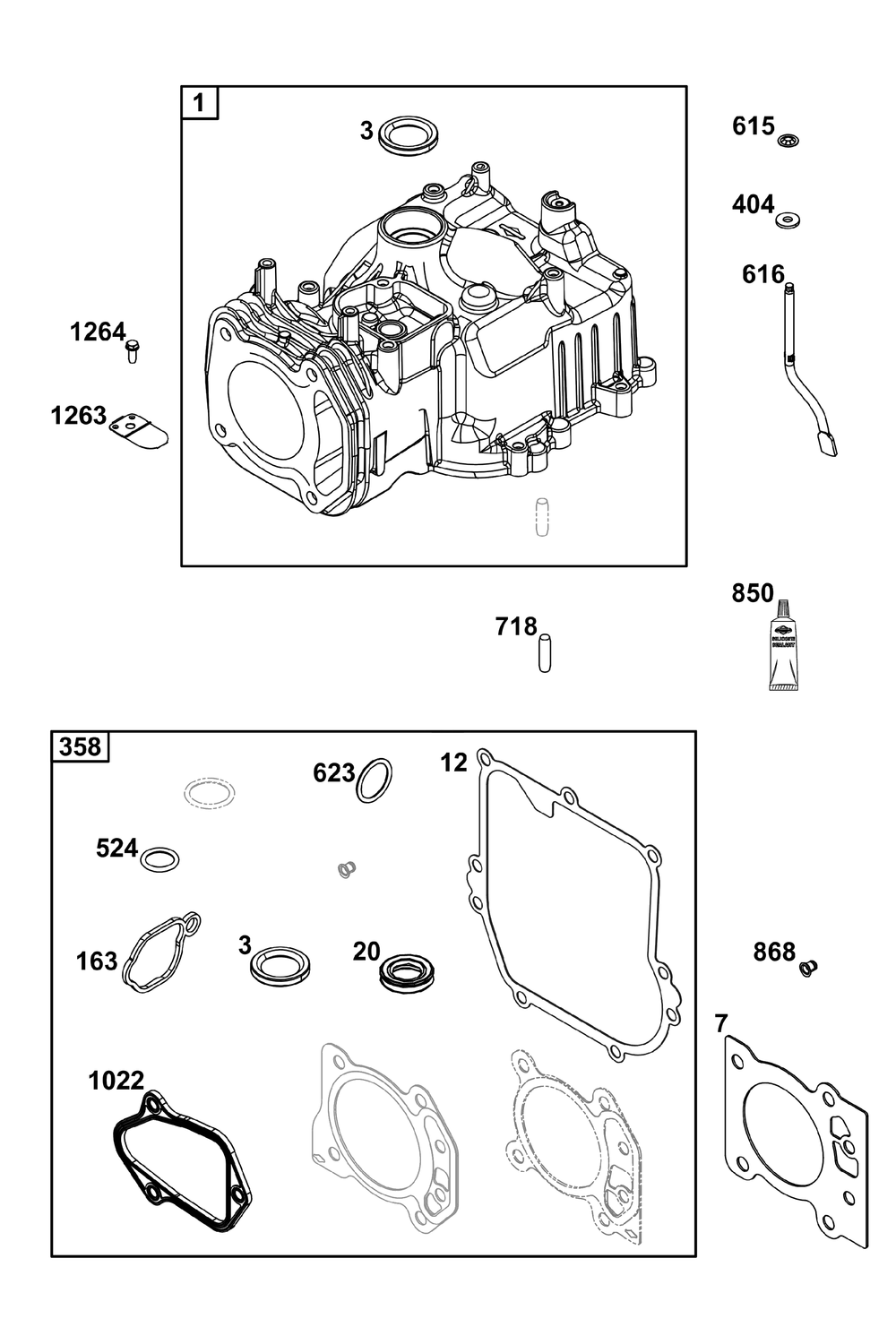 Cylinder Group Diagram and Parts List for 08P602-0028-H5 020000 - 09Z999 Briggs and Stratton Engine